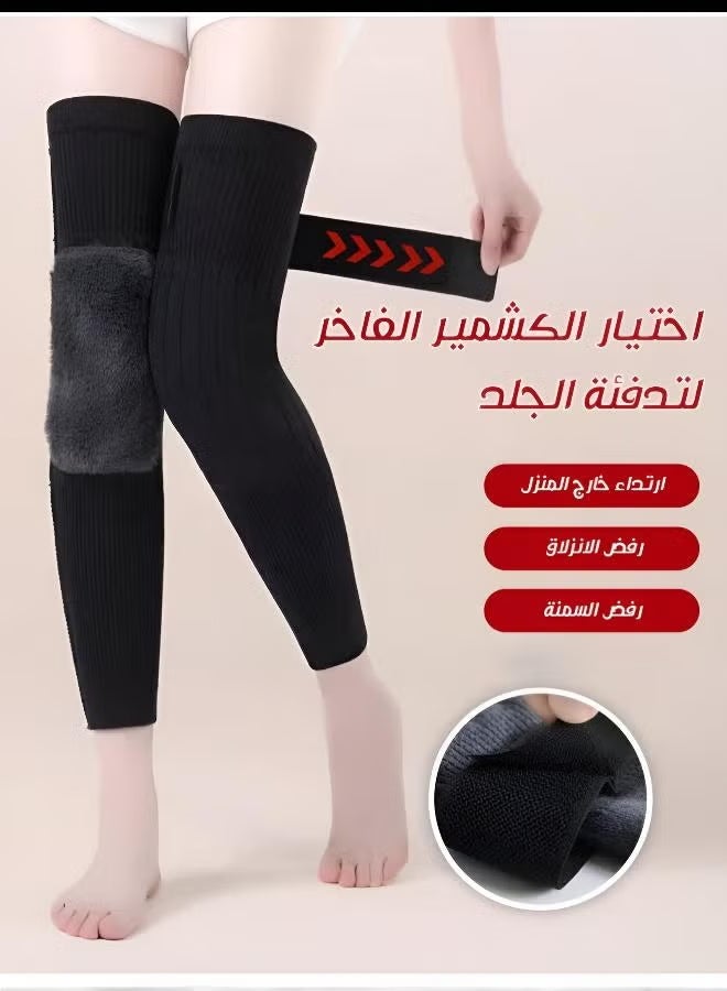 Jourvent Warm unisex winter knee pads, made of thick cashmere and rabbit fur, thin knee pads with non-slip bandages, suitable for men and women for sports and everyday wear (dark gray). - Image 2