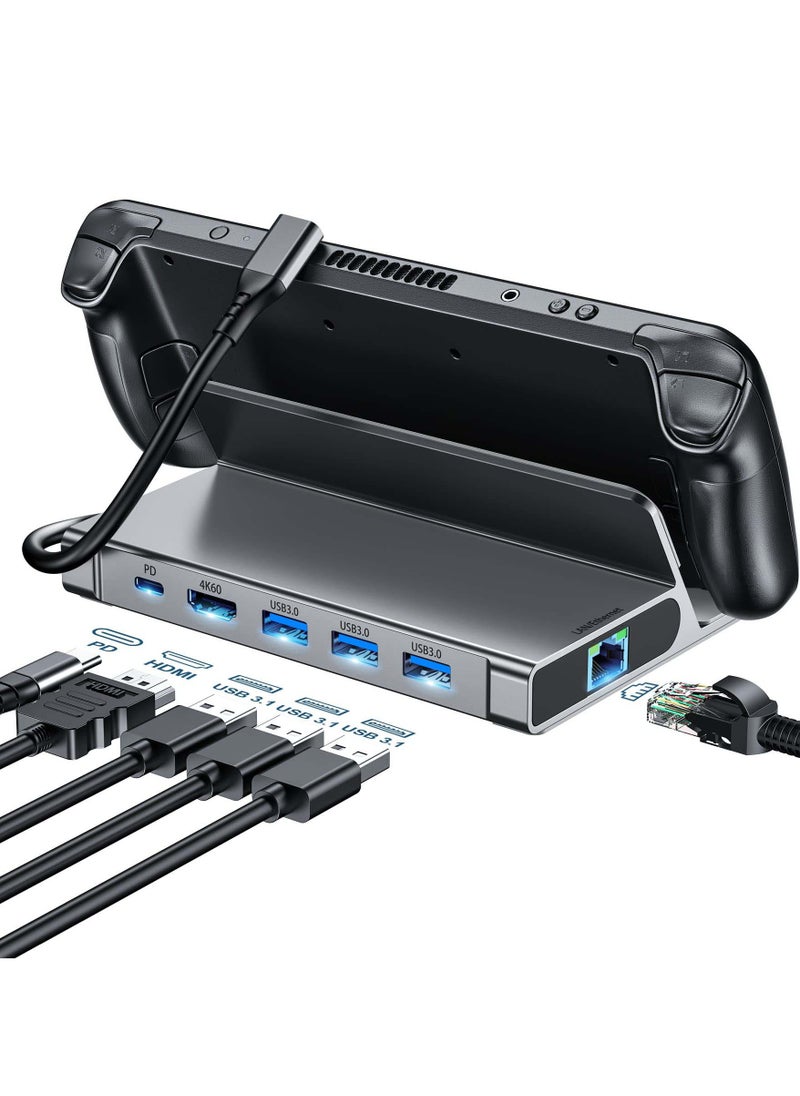 KASTWAVE - 6-in-1 Docking Station for Steam Deck, HDMI 2.0 4K@60Hz, Gigabit Ethernet, 3 USB-A 3.0, USB-C PD Port for Full Speed Charging - Compatible with Valve Stream Deck Accessories - Image 1