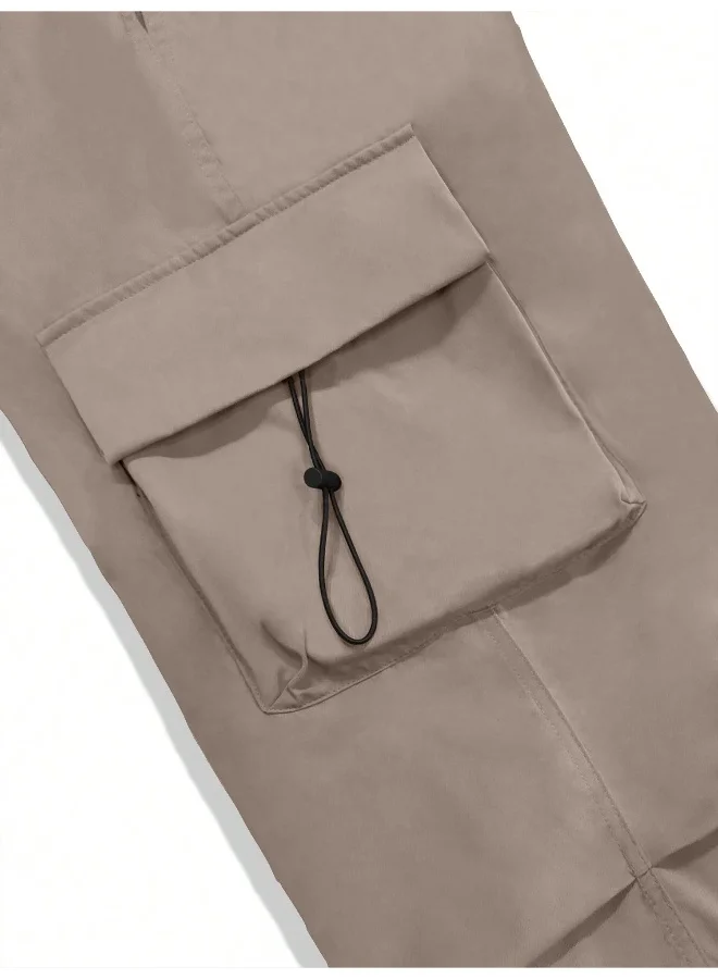 Maniac  Maniac Mens Solid Side Pockets Silver Mink Nylon fabric Baggy fit Cargo Pant for Men | Best Price UAE