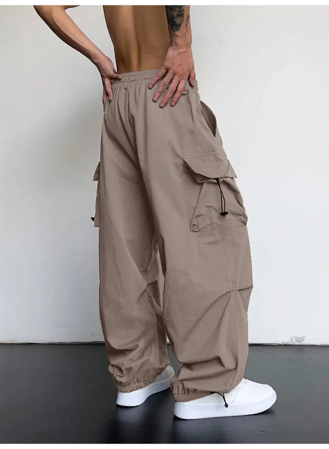Maniac  Maniac Mens Solid Side Pockets Silver Mink Nylon fabric Baggy fit Cargo Pant for Men | Best Price UAE