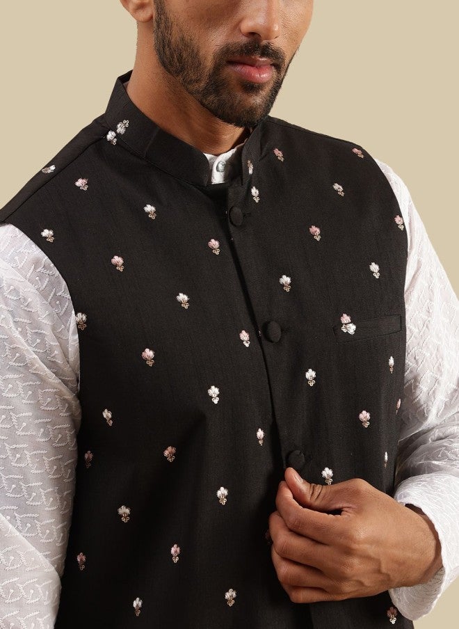 Sojanya Black Embroidered Nehru Jacket for Men - Image 2