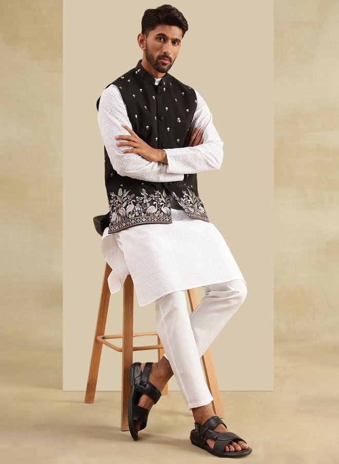 Sojanya Black Embroidered Nehru Jacket for Men - Image 5