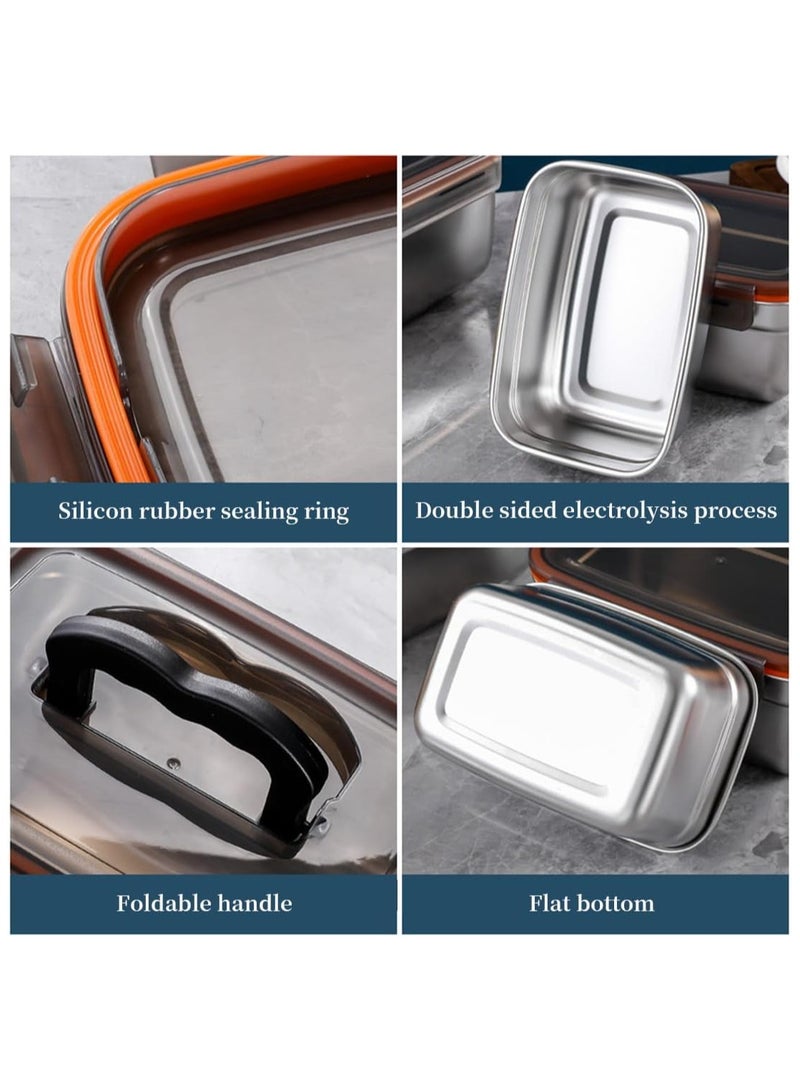 NANAO 4 Pack 304 Stainless Steel Food Storage Container with Airtight Lids,Microwave Safe Lunch Box, Leak-Proof Metal Food Storage Boxes for Kitchen,Fridge,550ml/1100ml/1900ml/3500ml Sizes, BPA-Free - Image 4