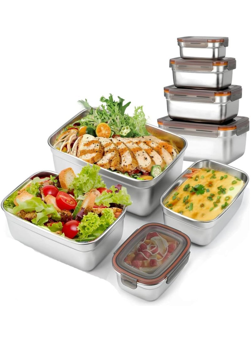 NANAO 4 Pack 304 Stainless Steel Food Storage Container with Airtight Lids,Microwave Safe Lunch Box, Leak-Proof Metal Food Storage Boxes for Kitchen,Fridge,550ml/1100ml/1900ml/3500ml Sizes, BPA-Free - Image 1