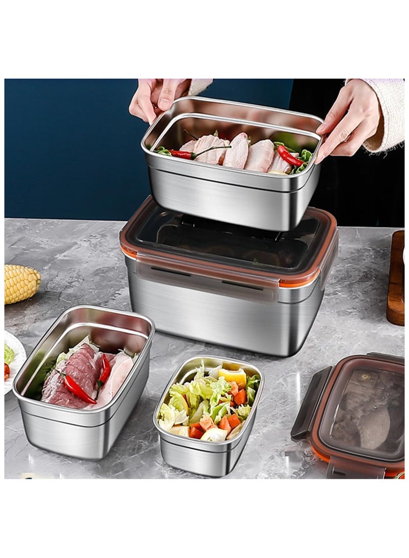 NANAO 4 Pack 304 Stainless Steel Food Storage Container with Airtight Lids,Microwave Safe Lunch Box, Leak-Proof Metal Food Storage Boxes for Kitchen,Fridge,550ml/1100ml/1900ml/3500ml Sizes, BPA-Free - Image 5