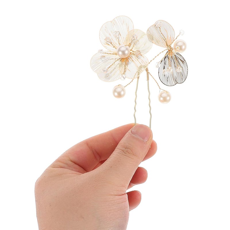 LIFKOME 4pcs Gold Floral Bridal Hair Pins U-shaped Hair Forks for Brides Bridesmaids - Image 4