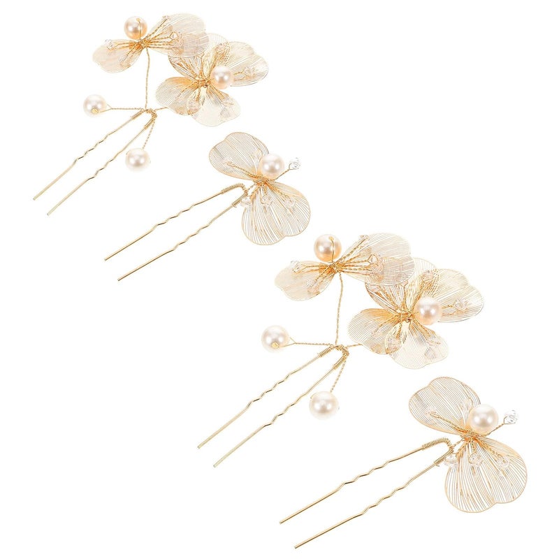 LIFKOME 4pcs Gold Floral Bridal Hair Pins U-shaped Hair Forks for Brides Bridesmaids - Image 1