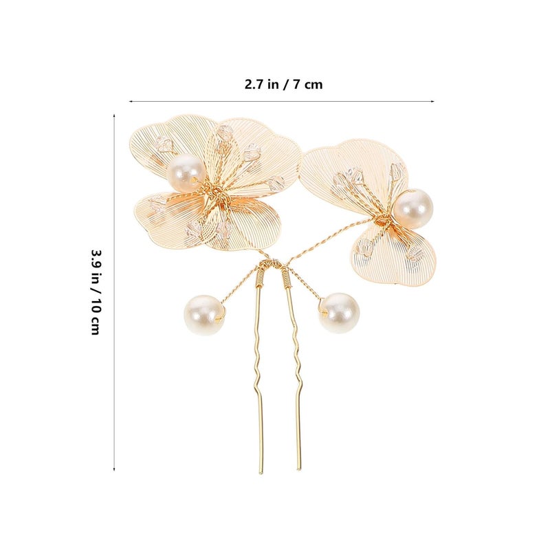 LIFKOME 4pcs Gold Floral Bridal Hair Pins U-shaped Hair Forks for Brides Bridesmaids - Image 2