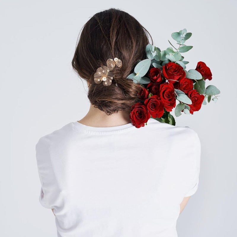 LIFKOME 4pcs Gold Floral Bridal Hair Pins U-shaped Hair Forks for Brides Bridesmaids - Image 5