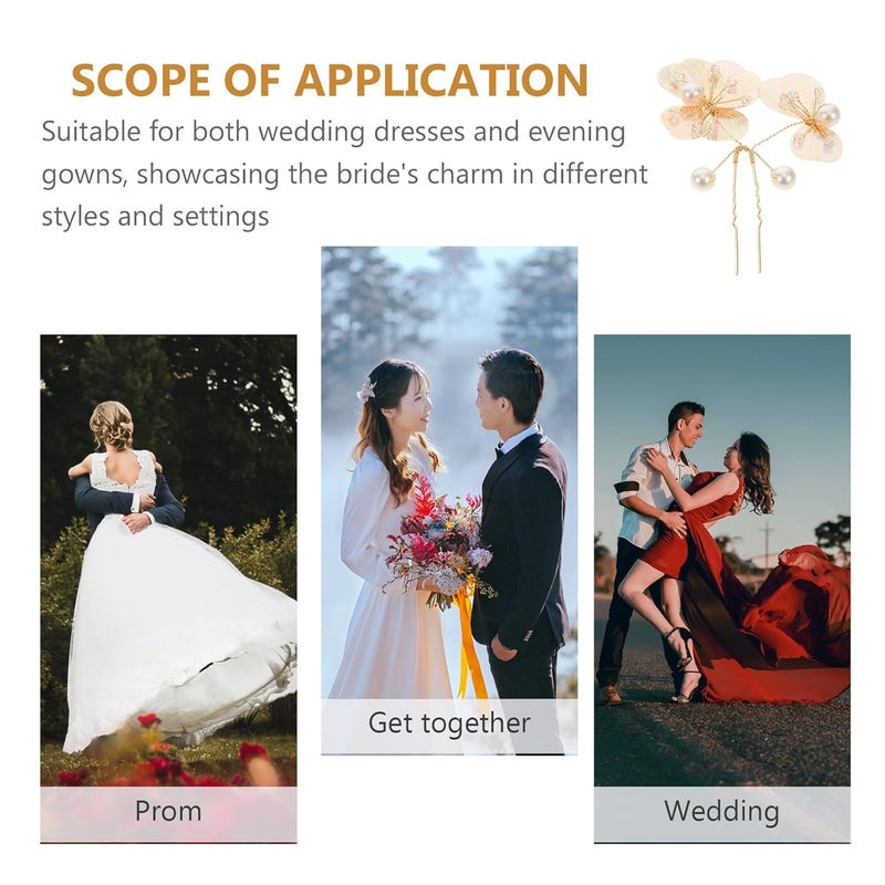 LIFKOME 4pcs Gold Floral Bridal Hair Pins U-shaped Hair Forks for Brides Bridesmaids - Image 3