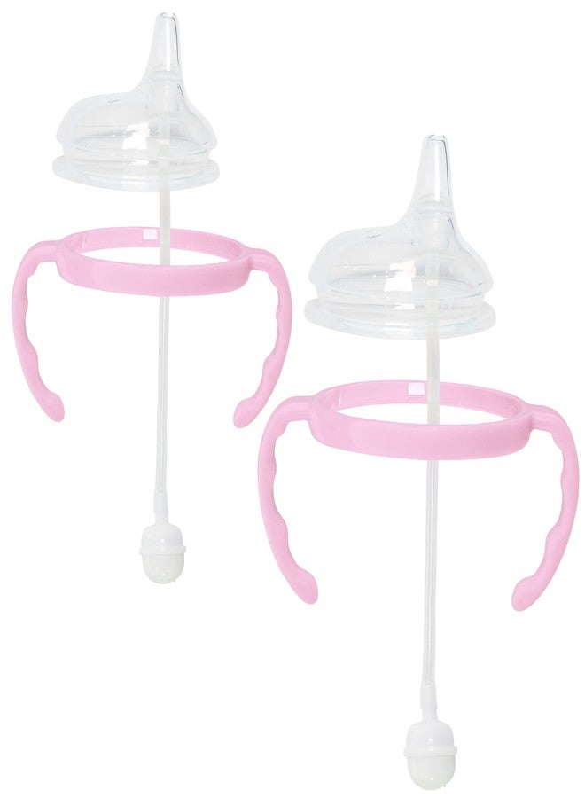 Botabee Pink Soft Spout - Transition Sippy Cup Kit for Comotomo 5 & 8 Oz Bottles - Conversion Kit Fits 5 Ounce & 8 Ounce Bottles - Baby Bottle Nipple with Weighted Straw & Bottle Handles (Pack of 2) - Image 1