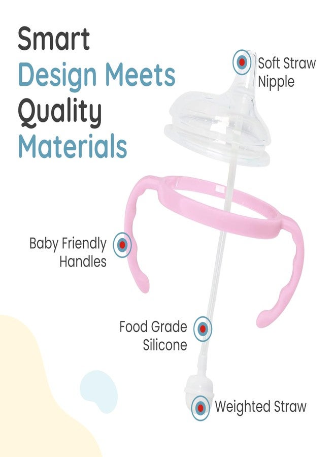 Botabee Pink Soft Spout - Transition Sippy Cup Kit for Comotomo 5 & 8 Oz Bottles - Conversion Kit Fits 5 Ounce & 8 Ounce Bottles - Baby Bottle Nipple with Weighted Straw & Bottle Handles (Pack of 2) - Image 2