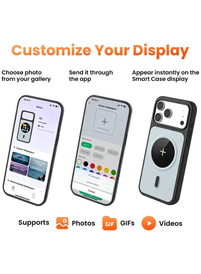 Smart Case for iPhone 17 Pro Max With 1.85" Touchscreen, Interactive Cover With Custom Display (Photos/GIFS/Videos), Touch Control, Mini Games, Notification Alerts & Rechargeable (Black) - Image 3
