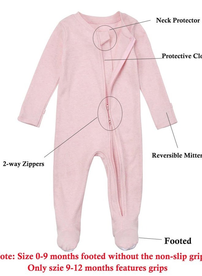 Aablexema Baby Footie Pajamas with Mittens - 3 Pcs Infant Girls Boys Footed Onesies Sleeper Newborn Cotton Sleepwear Outfits, Gkpd01(zipper), 0-3 Months - Image 2