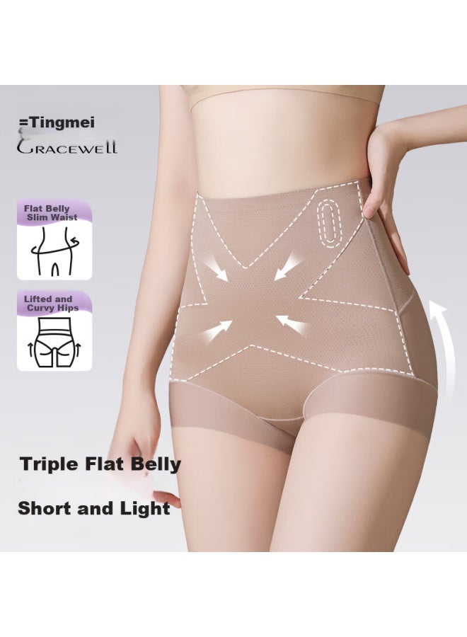 Gracewell High-waisted Tummy Control Lifting Women's Underwear 7a Antibacterial Seamless No Wedgie Tummy Slimming Shapewear Brown+skin XL - Image 1