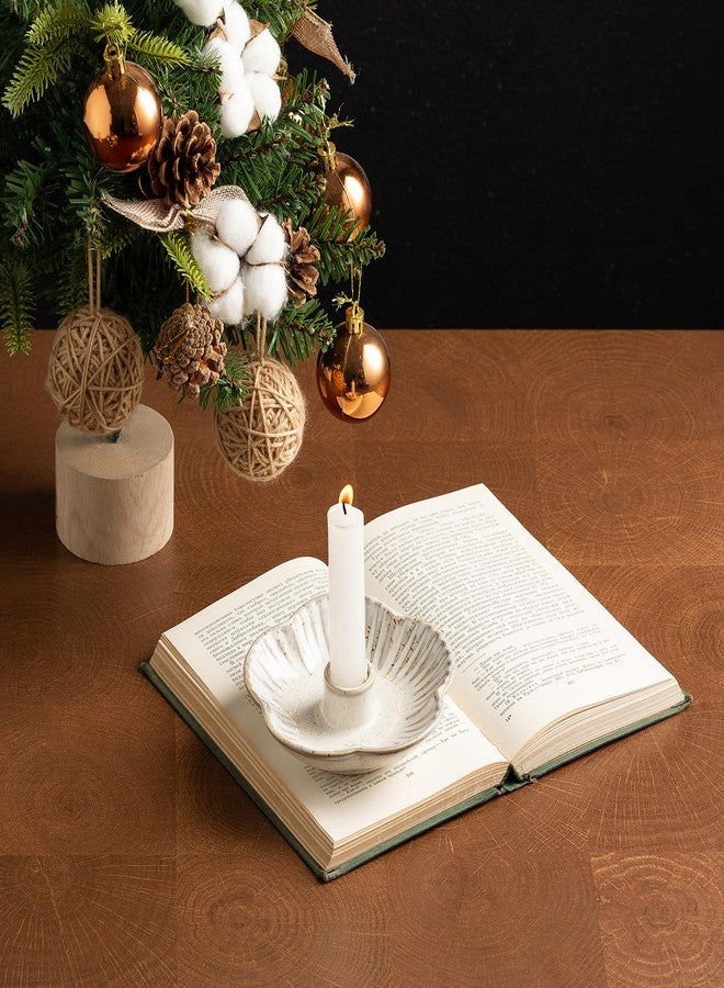 Mecaikru Ceramic Candle Holders Taper Candlestick Holder Flower Plate Tray for Candles, Incense, Santo Palo, Christmas Wedding Anniversary Party Home Decor (impure White) - Image 2