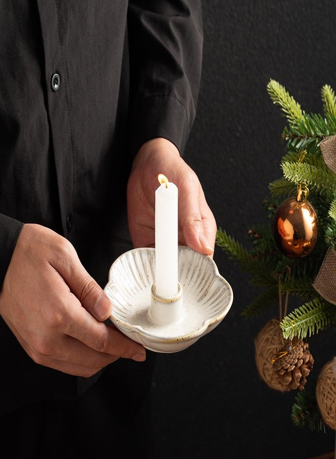 Mecaikru Ceramic Candle Holders Taper Candlestick Holder Flower Plate Tray for Candles, Incense, Santo Palo, Christmas Wedding Anniversary Party Home Decor (impure White) - Image 3