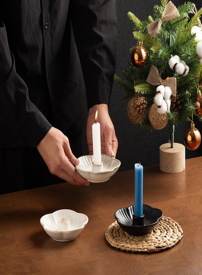 Mecaikru Ceramic Candle Holders Taper Candlestick Holder Flower Plate Tray for Candles, Incense, Santo Palo, Christmas Wedding Anniversary Party Home Decor (impure White) - Image 5