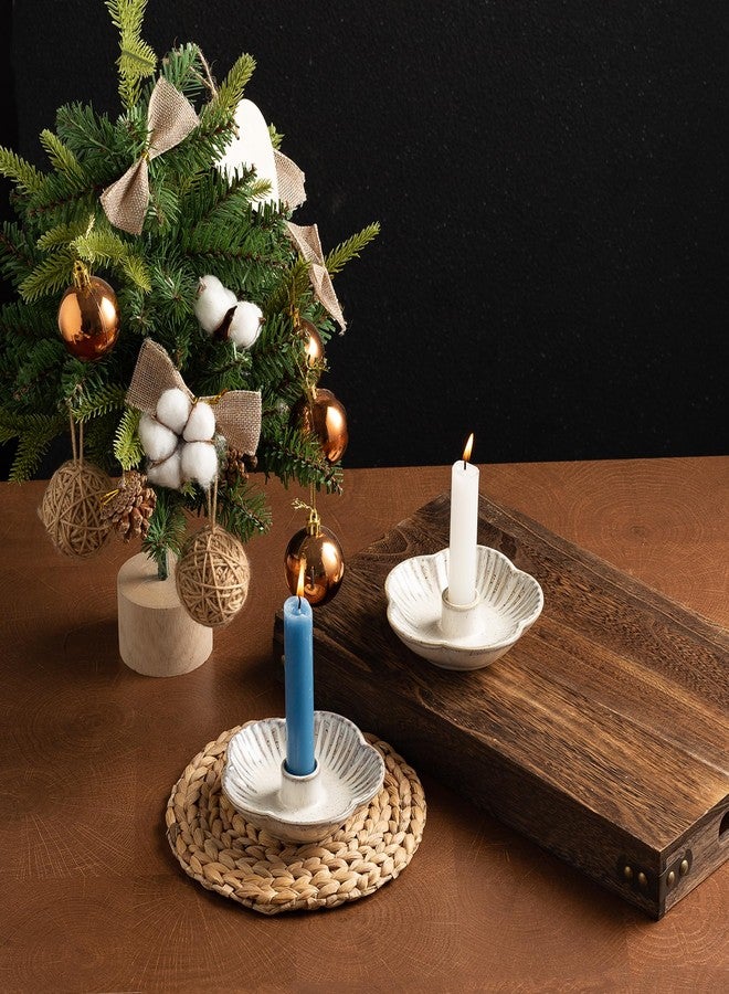 Mecaikru Ceramic Candle Holders Taper Candlestick Holder Flower Plate Tray for Candles, Incense, Santo Palo, Christmas Wedding Anniversary Party Home Decor (impure White) - Image 4
