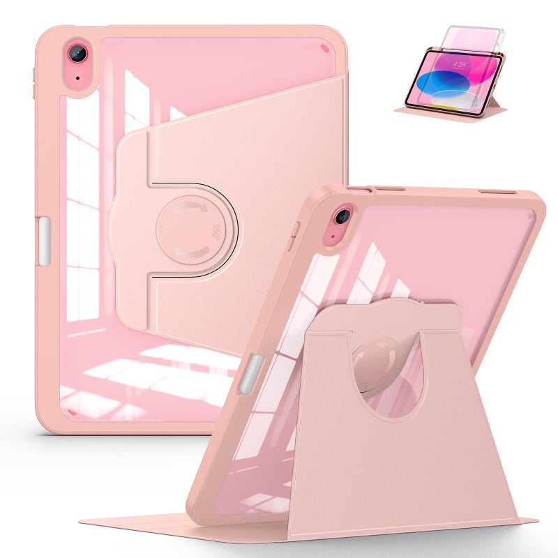 Soke Rotating Case for iPad A16 11th Generation 2025 iPad 10th Gen 2022 with Pencil Holder Shockproof Auto SleepWake 360 Degree Rotation Clear Back for iPad 11109 Rose Gold
