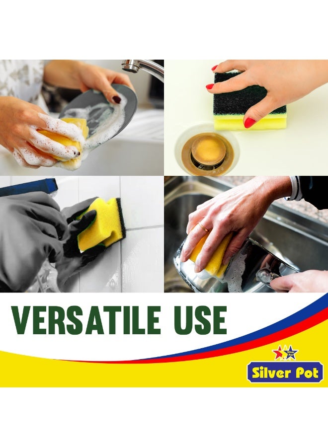 Silver Pot 12pcs Kitchen Sponge & Scourer – XL Sponges, 14cm Long Dual Purpose Cleaning Sponges For Pots, Pans, Kitchen Utensils, and Delicate Surfaces - Image 4