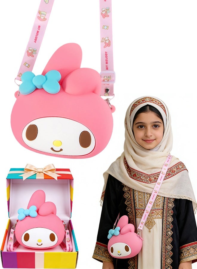Kawaii My Melody Silicone Crossbody Bag Soft Waterproof Cartoon Shoulder Bag Small Essentials Storage Pouch for Girls School Shopping Playdates Birthday Parties Travel Daily Ideal Gift - Image 1