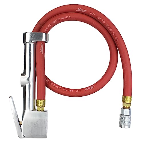 Milton 502 Heavy-Duty Analog Tire Inflator with Pressure Gauge, 3' Hose Kwik Grip Safety Inflator Gage, Made in USA (OSHA Compliant) 10-160 PSI - Image 1
