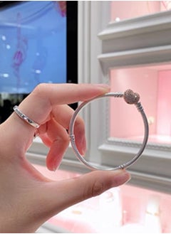 Pandora Violet Pandora Moments collection, Pavé pavé heart-shaped chain snakebone chain bracelet  - Image 3