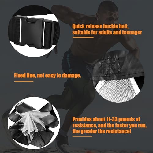 Nusogon Running Speed Training, 56 inch Speed Drills Resistance Parachute Running Sprint Chute Soccer Football Sport Speed Training（Black） - Image 3