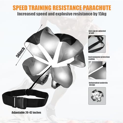 Nusogon Running Speed Training, 56 inch Speed Drills Resistance Parachute Running Sprint Chute Soccer Football Sport Speed Training（Black） - Image 2