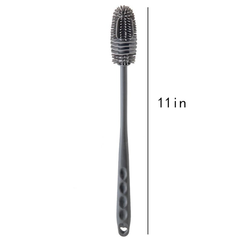 EYAKEG Silicone Soft Bristle Water Bottle Cleaner Brush with Extra Long Handle for Flasks, Tumbler, Glassware, Sports Bottles, Baby Bottles, Vases, Narrow Neck, Gray - Image 2