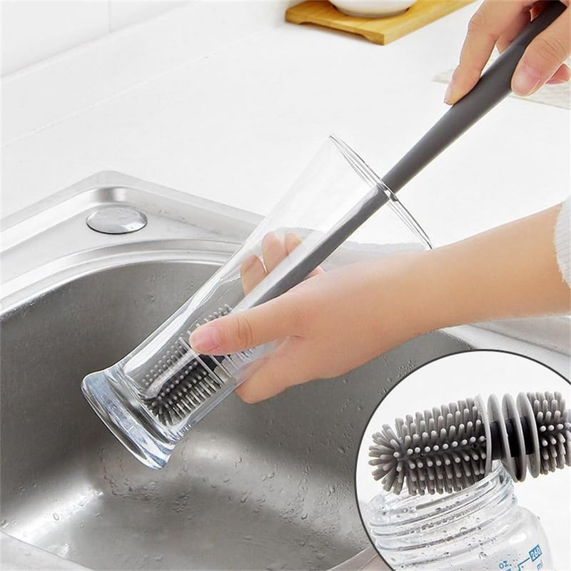 EYAKEG Silicone Soft Bristle Water Bottle Cleaner Brush with Extra Long Handle for Flasks, Tumbler, Glassware, Sports Bottles, Baby Bottles, Vases, Narrow Neck, Gray - Image 4