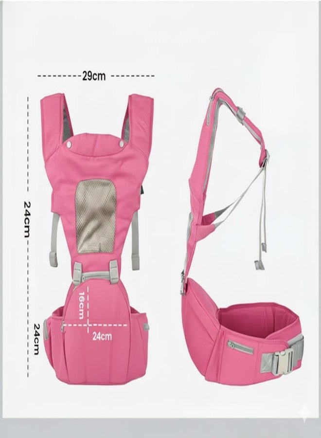 hierax Baby Carrier Bag with Hip Seat, Ergonomic Design with Breathable Mesh Panels, Multiple Carrying Positions, (Baby Pink) - Image 2