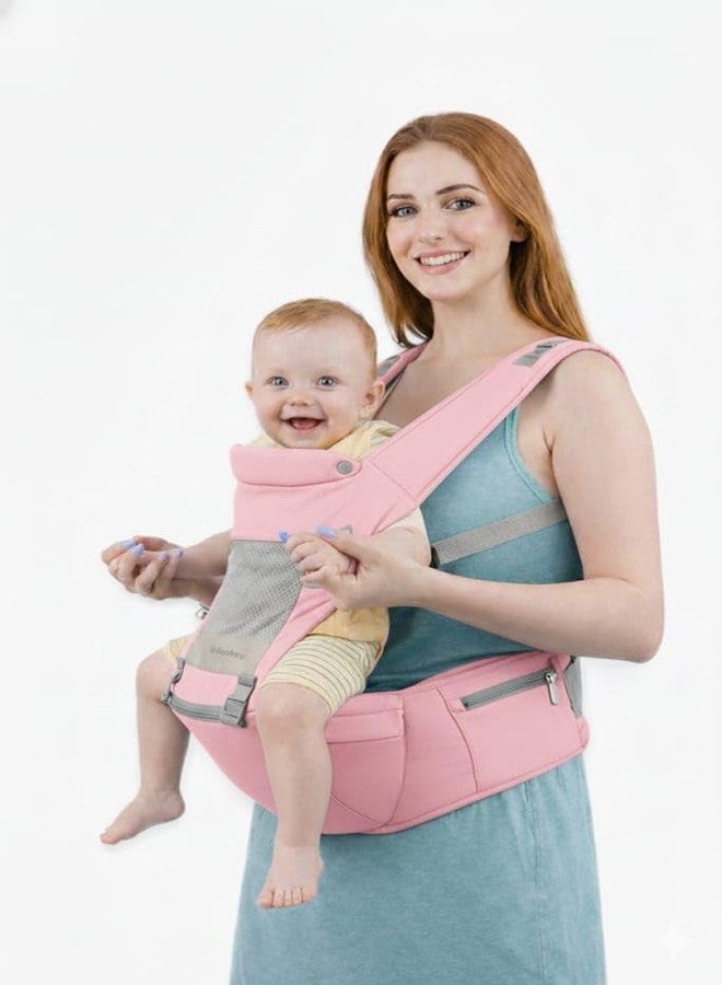 hierax Baby Carrier Bag with Hip Seat, Ergonomic Design with Breathable Mesh Panels, Multiple Carrying Positions, (Baby Pink) - Image 1