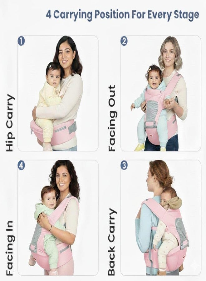 hierax Baby Carrier Bag with Hip Seat, Ergonomic Design with Breathable Mesh Panels, Multiple Carrying Positions, (Baby Pink) - Image 5