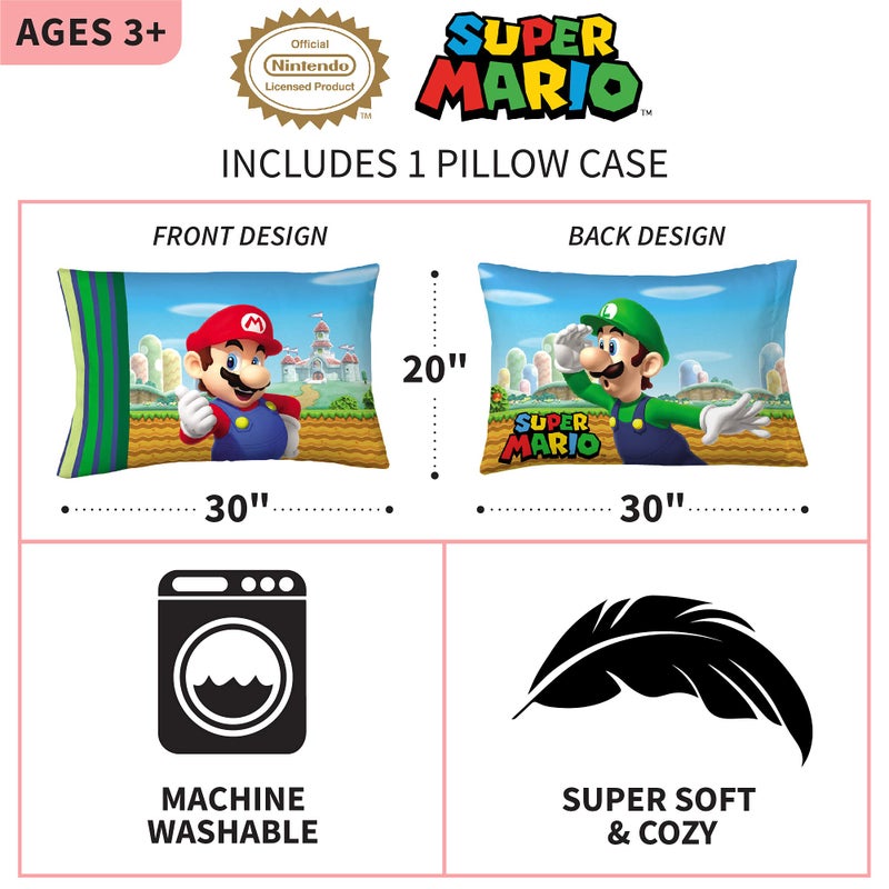 Franco Kids Bedding Super Soft Microfiber Reversible Pillowcase, 20 in x 30 in, Mario - Image 3