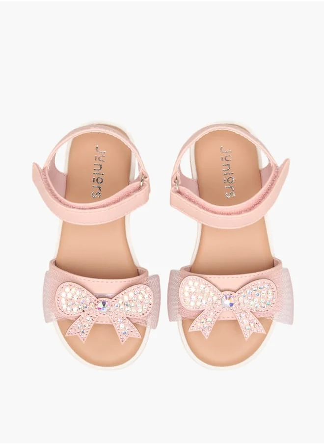 جونيورز Girls Embellished Bow Applique Sandals With Hook And Loop Closure Ramadan Collection