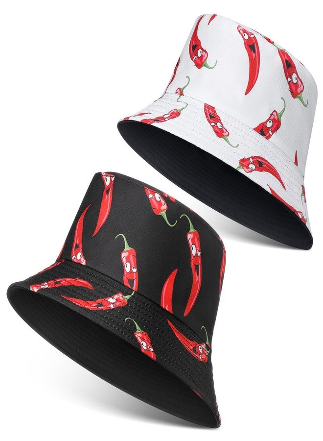 Cotwinter 2 Pcs Chili Bucket Hat Double Side Reversible Pepper Hat for Outdoor Hiking Travel - Image 1
