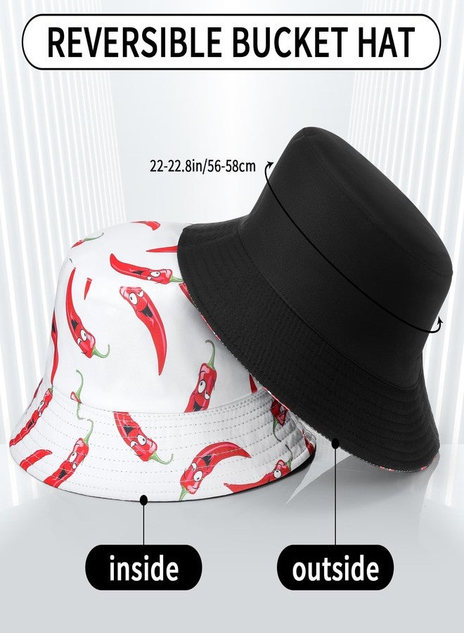 Cotwinter 2 Pcs Chili Bucket Hat Double Side Reversible Pepper Hat for Outdoor Hiking Travel - Image 2