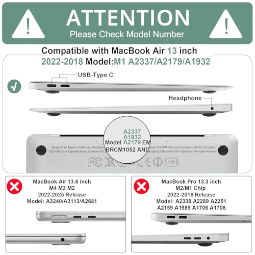 B BELK Compatible with MacBook Air 13 inch Case 2022 2021 2020 2019 2018 A2337 M1 A2179 A1932, Matte Plastic Hard Shell Case for MacBook Air 13.3 inch +Keyboard Cover+Screen Protector, Midnight Green - Image 2