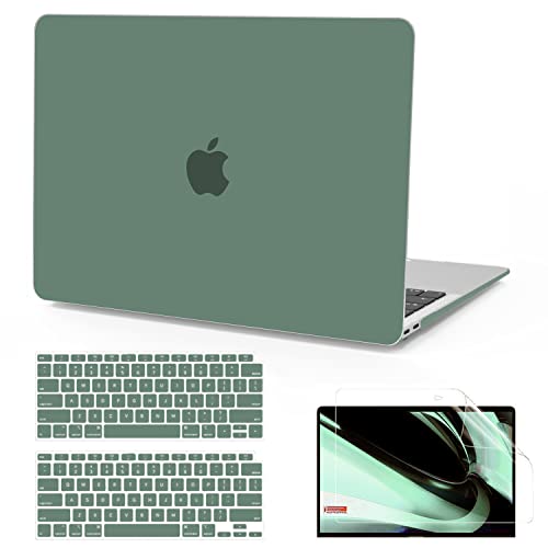 B BELK Compatible with MacBook Air 13 inch Case 2022 2021 2020 2019 2018 A2337 M1 A2179 A1932, Matte Plastic Hard Shell Case for MacBook Air 13.3 inch +Keyboard Cover+Screen Protector, Midnight Green - Image 1
