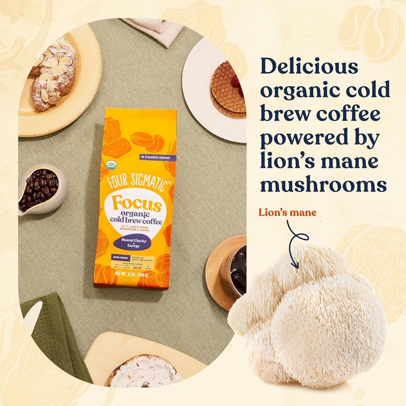 Four Sigmatic Organic Cold Brew Coffee Grounds with Lion's Mane and Chaga - Dark Roast, 12oz Bag - Image 3