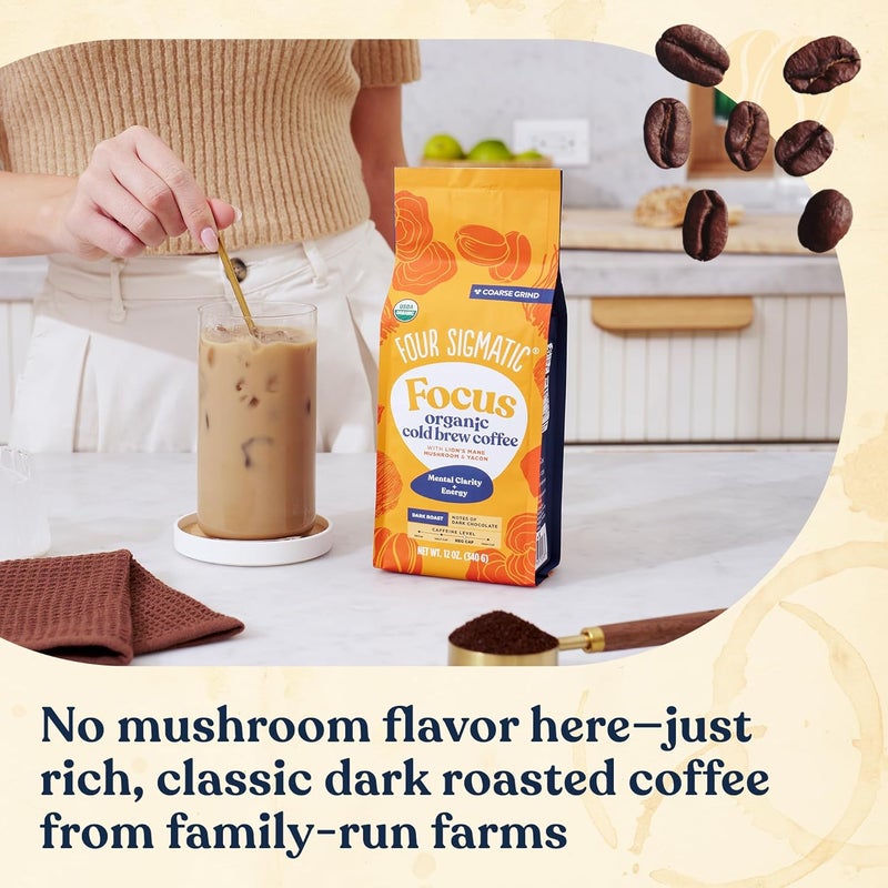 Four Sigmatic Organic Cold Brew Coffee Grounds with Lion's Mane and Chaga - Dark Roast, 12oz Bag - Image 4