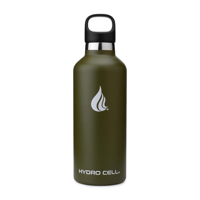 HYDRO CELL Stainless Steel Water Bottle with Straw & 2 Standard Mouth Lids (32oz 24oz 20oz 16oz) Keeps Liquids Hot or Cold w/Double Wall Vacuum Insulated Leak Proof Sport Design (Army 32oz) - Image 2