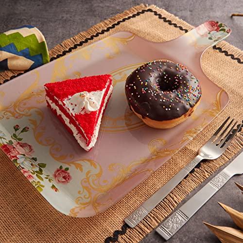 Red Butler Glass Dessert Platter | Set of 2 Square Plates | Elegant Pink Hue & Intricate Victorian Patterns | Fade-Resistant & Dishwasher Safe | Ideal Platter for Serving Desserts & Snacks - Image 1
