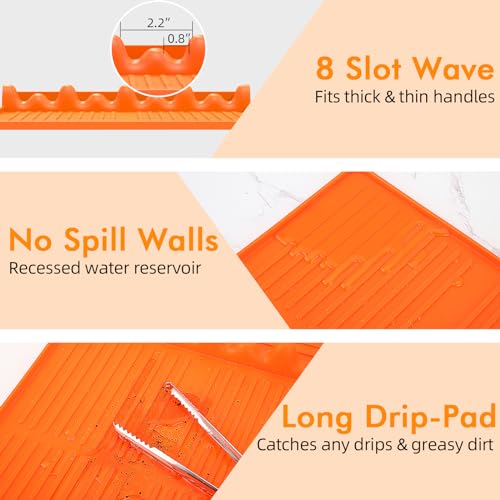 Bolycen Silicone Griddle Tool Mat Compatible with Blackstone, Spatula Mat with Drip Pad Blackstone Griddle Accessories, Grill Side Shelf Utensil Pad, BBQ Grilling Accessories Gifts for Men(Orange) - Image 5