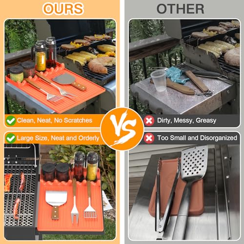 Bolycen Silicone Griddle Tool Mat Compatible with Blackstone, Spatula Mat with Drip Pad Blackstone Griddle Accessories, Grill Side Shelf Utensil Pad, BBQ Grilling Accessories Gifts for Men(Orange) - Image 2
