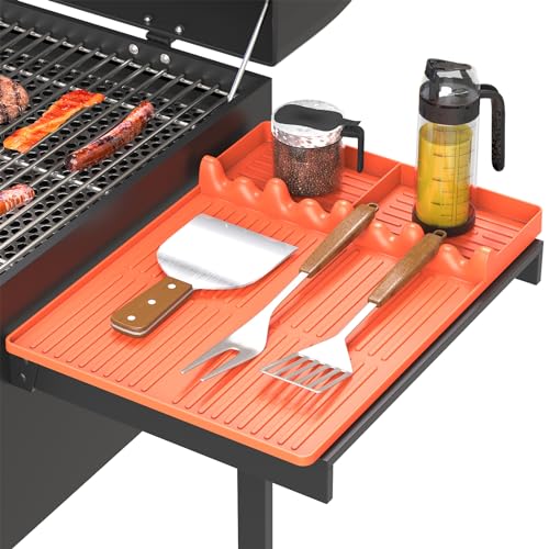 Bolycen Silicone Griddle Tool Mat Compatible with Blackstone, Spatula Mat with Drip Pad Blackstone Griddle Accessories, Grill Side Shelf Utensil Pad, BBQ Grilling Accessories Gifts for Men(Orange) - Image 1