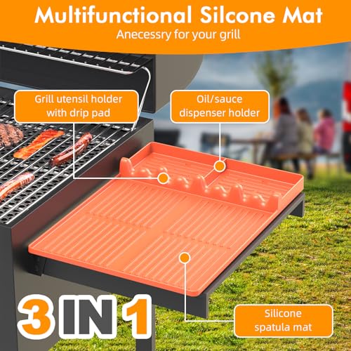 Bolycen Silicone Griddle Tool Mat Compatible with Blackstone, Spatula Mat with Drip Pad Blackstone Griddle Accessories, Grill Side Shelf Utensil Pad, BBQ Grilling Accessories Gifts for Men(Orange) - Image 3