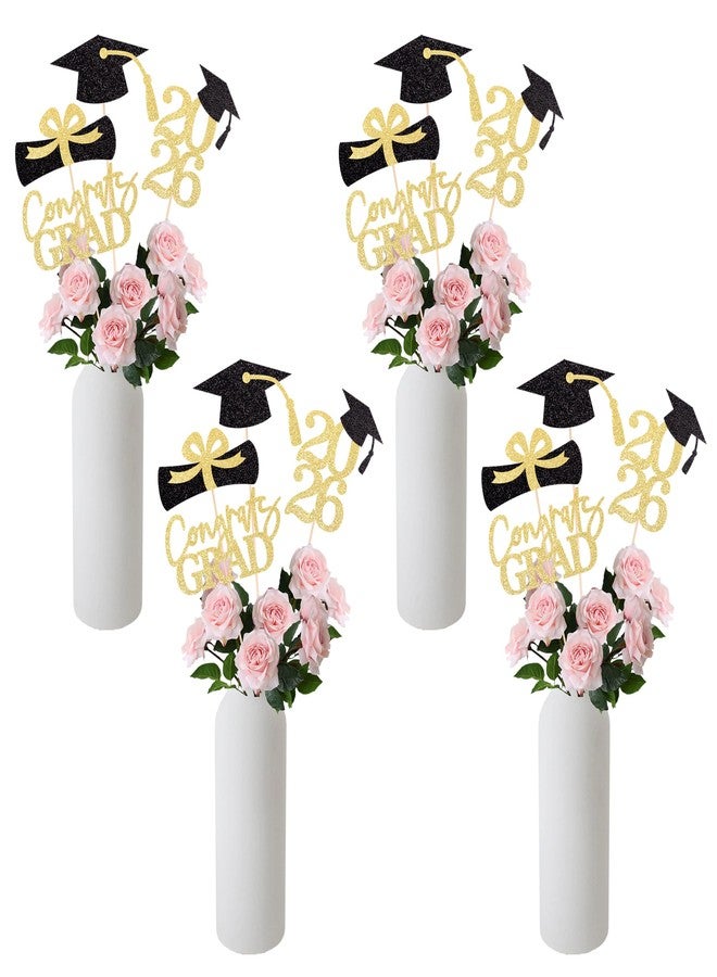 Gexolenu Graduation Decoration Class of 2026 Centerpieces for Table, 2026 Party Centerpieces Grad Cap Sticks Party Supplies, Graduation Party Decoration Toppeers (16 PCS, Gold & Black, Set of 4) - Image 4